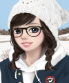Stylized woman's face with glasses and braided hair wearing a white knit hat and winter coat — forum avatar/pfp/profile photo.