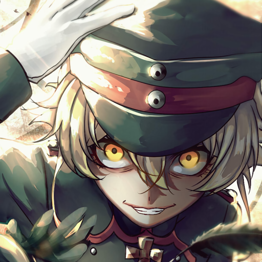 Forum avatar of Tanya Degurechaff from The Saga of Tanya the Evil — blonde anime girl in a military hat with intense yellow eyes and a sly, smiling expression.