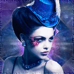 A beautiful woman with intricate makeup and a stylish blue hat, portrayed in a striking, artistic profile photo.