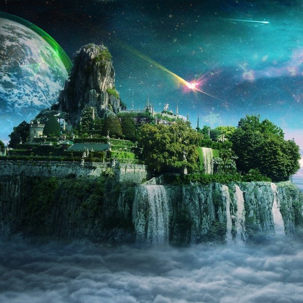 Download Planet Cloud Moon Landscape Fantasy Floating Island Artistic Fantasy Landscape PFP