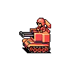 Pixel art avatar of a character from Advance Wars game, seated in a red military tank.