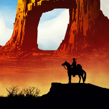 silhouette desert arch mountain cowboy horse fantasy landscape fantasy landscape PFP