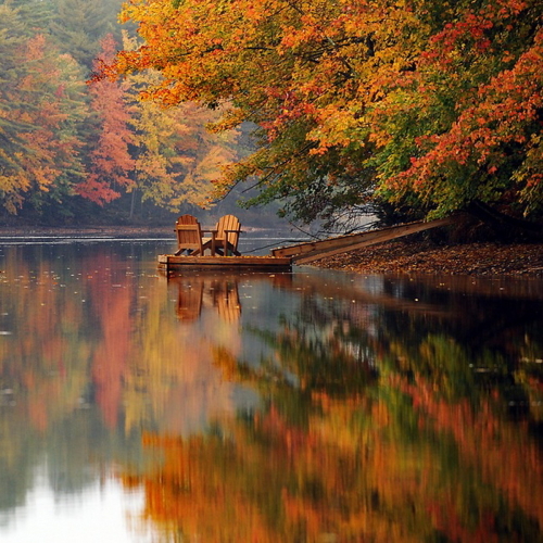 Chairs on Autumn Lake