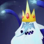 Cartoon avatar of the Ice King character from Adventure Time with a golden crown and blue background.