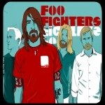 Illustrated forum avatar featuring the Foo Fighters band members with bold red and blue tones, capturing a music-themed profile photo vibe.