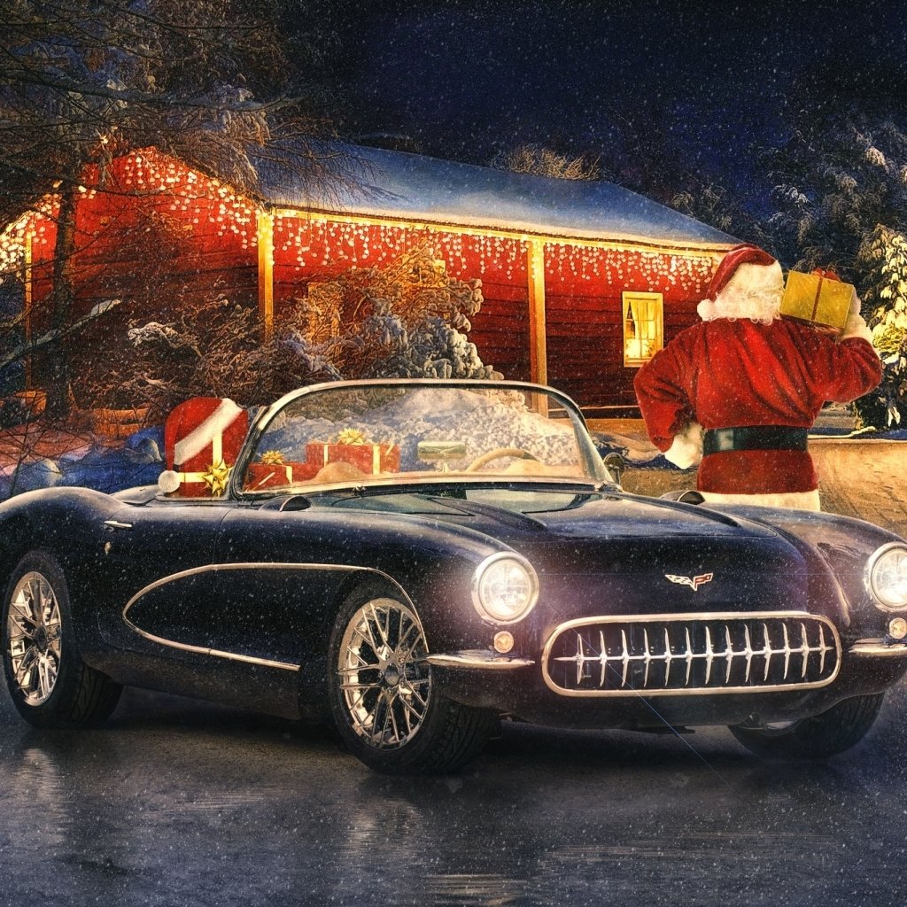 Download Snowfall Night Santa Car Christmas Holiday  PFP