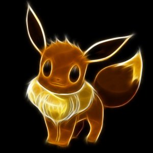 Glowing anime-style Eevee (Normal Pokémon, Eeveelution) with golden fur and a bright outline on a black background — forum avatar/pfp.