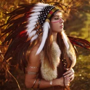feather headband redhead model native american woman PFP