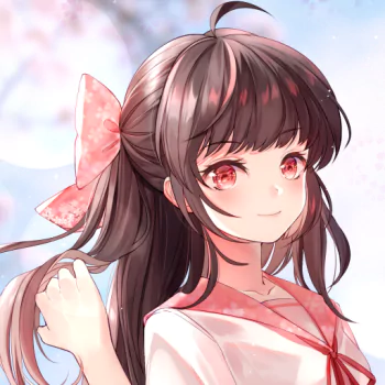 long hair brown hair cherry blossom smile bow (Clothing) pink eyes Anime Original PFP