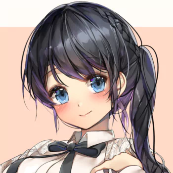 blush bow (Clothing) ponytail blue eyes smile black hair long hair Anime Original PFP