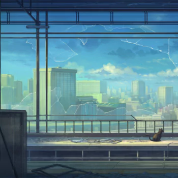 broken glass cat city building train station Anime Original anime cat PFP