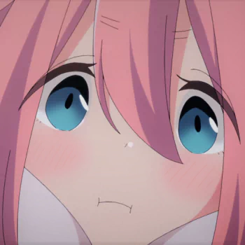 pink hair blue eyes blush face Laid-Back Camp Nadeshiko Kagamihara Anime PFP
