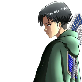 Anime-style profile image of Levi Ackerman from Attack on Titan, showing a side view with his Survey Corps cloak and iconic gear.