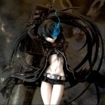 Anime character Black Rock Shooter stands in a dynamic pose with long black hair and a streak of blue. The image is used as a forum avatar/profile photo.