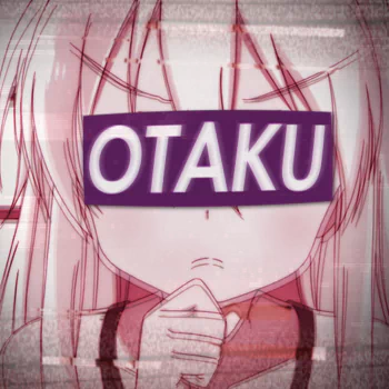 Glitch-style anime girl avatar with OTAKU text covering her eyes.