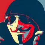 An anonymous forum avatar featuring a stylized figure with sunglasses and a mask, embodying themes of technology and mystery with bold colors and graphic design.
