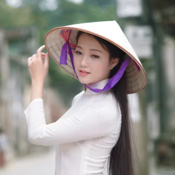 bokeh Vietnamese asian conical hat asian Ao Dai woman PFP