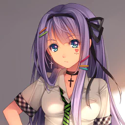 purple hair skirt tie school uniform earrings blue eyes long hair Anime Original PFP