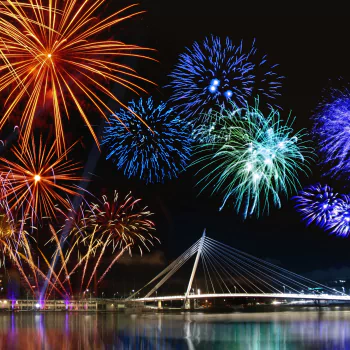 New Year colorful bridge night colors fireworks city photography PFP