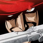 Anime Hellsing forum avatar: close-up of Alucard in a red hat, one eye visible above a gun's barrel, intense sinister smirk.