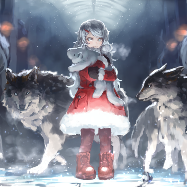 Download Wolf Winter Grey Hair Stuffed Animal Coat Anime Girl Anime Girl Winter Anime PFP