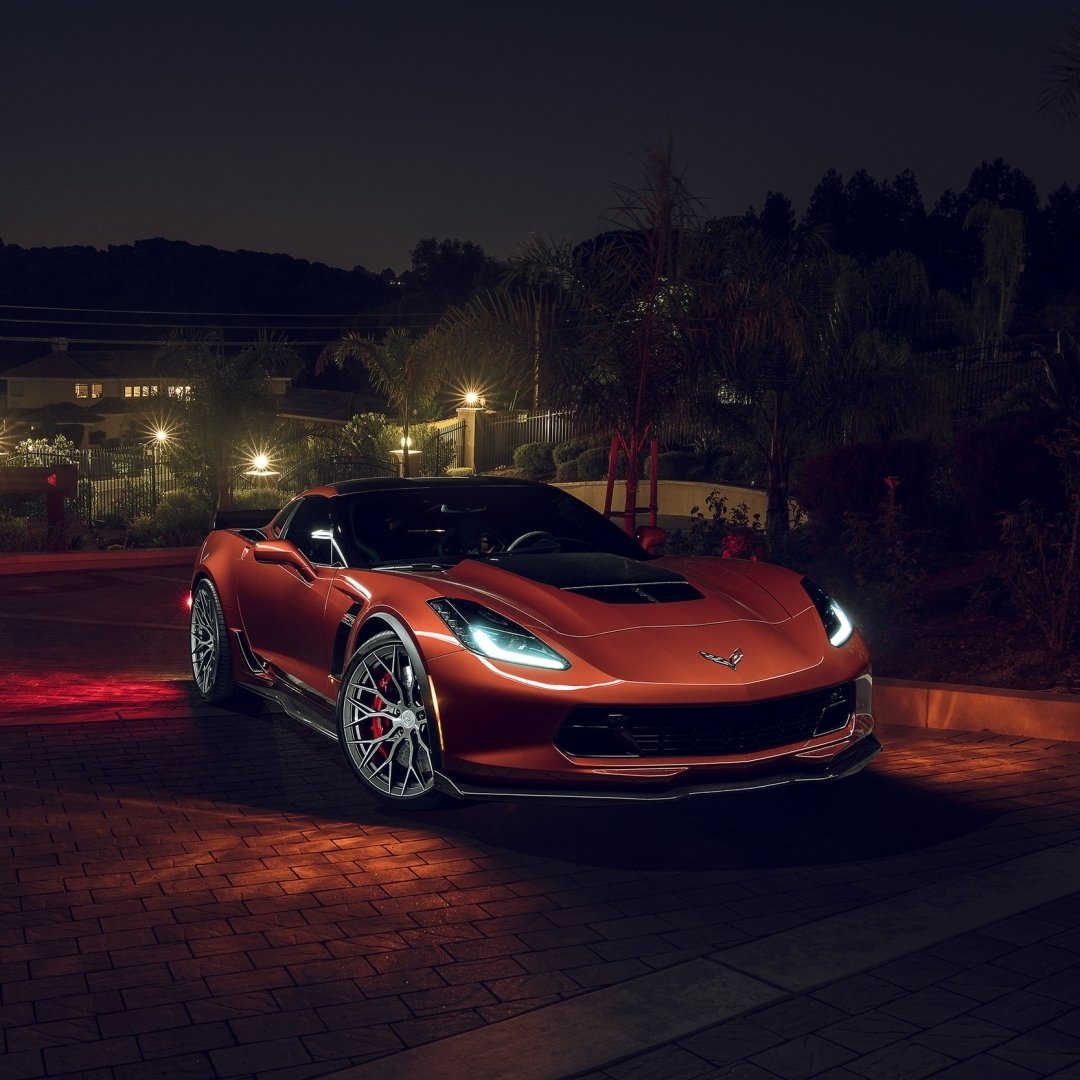 Download Night Orange Car Vehicle Car Chevrolet Chevrolet Corvette Chevrolet Corvette Z06 PFP