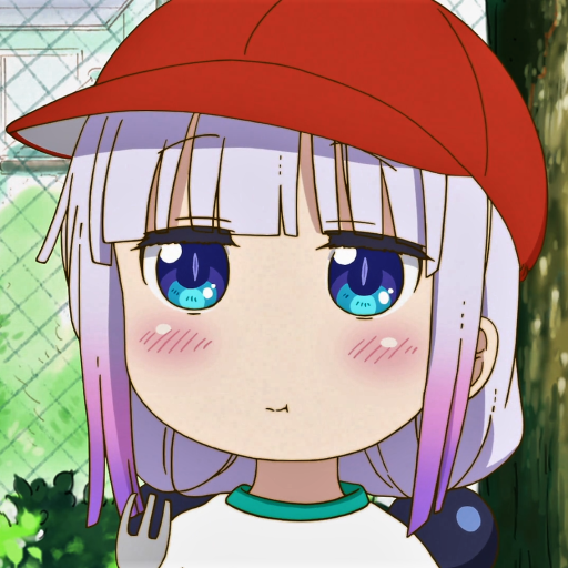 Avatar of Kanna Kamui (Miss Kobayashi's Dragon Maid) — chibi-style face with lavender hair, blue eyes, a red cap, light blush and a small pout.