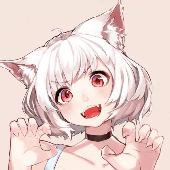 red eyes short hair white hair fangs nekomimi Anime Original PFP