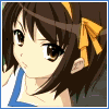 Profile avatar of Haruhi Suzumiya from The Melancholy of Haruhi Suzumiya — anime close-up with brown hair, yellow ribbons and a confident, determined expression.