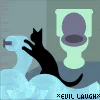 Abstract forum avatar featuring a stylized black cat reaching toward a greenish shape against a blue background, embodying a modern, artistic animal profile image.