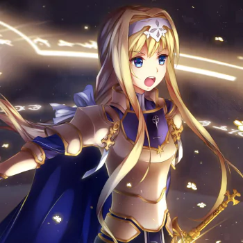 Forum avatar of Alice Zuberg (Sword Art Online: Alicization): blonde, blue-eyed anime knight in ornate armor, wielding a glowing sword against a magical, luminous backdrop.