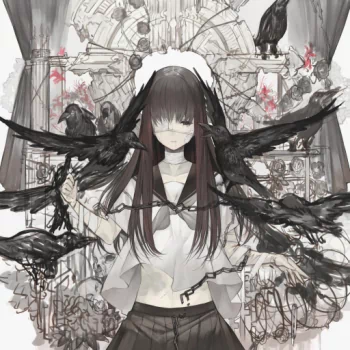 black eyes bandage eye patch bird black hair long hair Anime Original Anime Bird PFP