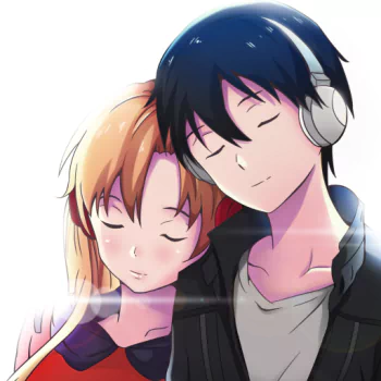 sleeping orange hair black hair headphones Sword Art Online Asuna Yuuki Kirito (Sword Art Online) Anime PFP