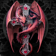 Dragon on Gothic Cross by Anne Stokes