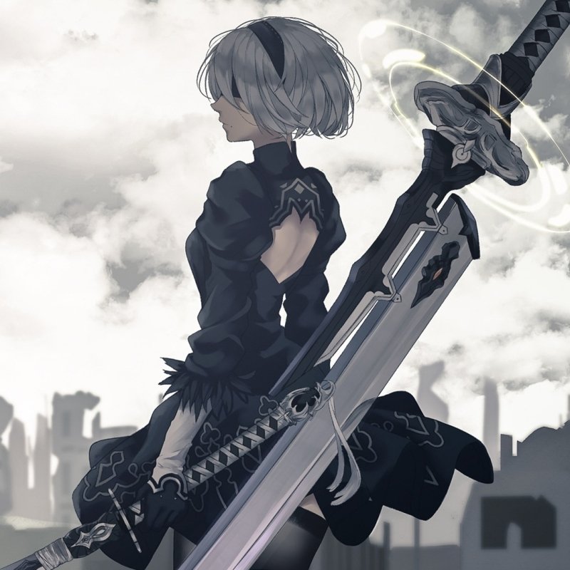 Download Short Hair Black Dress Sword Weapon White Hair YoRHa No.2 Type ...