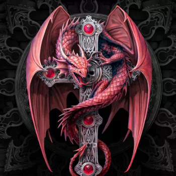  Red Dragon on a Gothic Cross by Anne Stokes