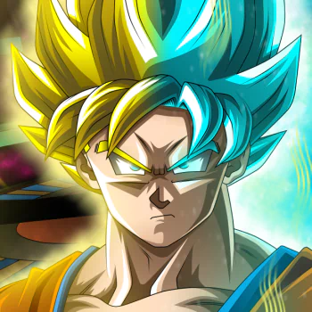 Forum avatar/pfp of Goku (Dragon Ball Super): intense gaze, split yellow and blue Super Saiyan hair and a glowing energy aura.