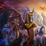 Forum avatar from the My Little Pony TV show: regal alicorns with wings and horns posed against a dramatic, fiery celestial backdrop.