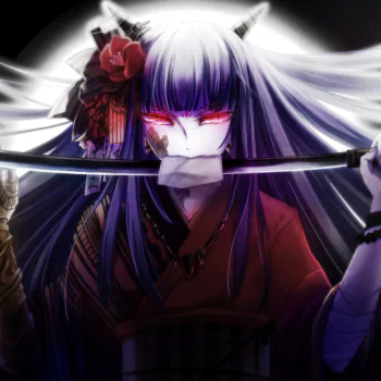 katana stare purple hair long hair red eyes Anime Original PFP