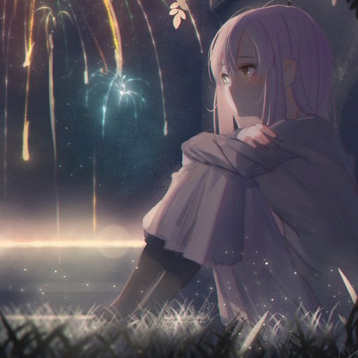 Sad White-Haired Anime Girl with Fireworks Forum Avatar | Profile Photo