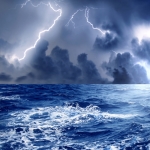 Lightning storm in ocean