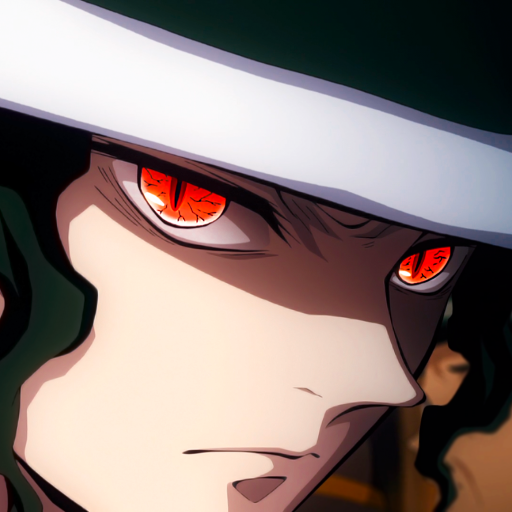 Close-up of Muzan Kibutsuji’s intense red eyes from the anime Demon Slayer: Kimetsu no Yaiba, featured in a stylized forum avatar.