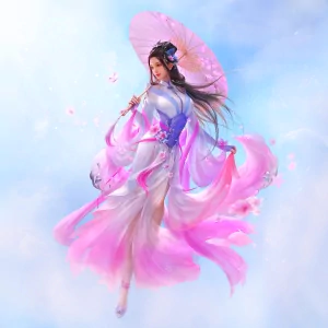 black hair oriental long hair umbrella fantasy woman PFP