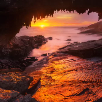  Inside Beach Cave at Sunset