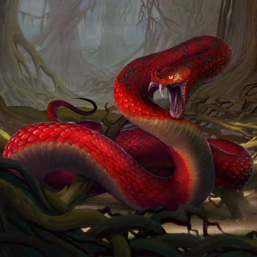 Red snake baring its fangs by Pherigo