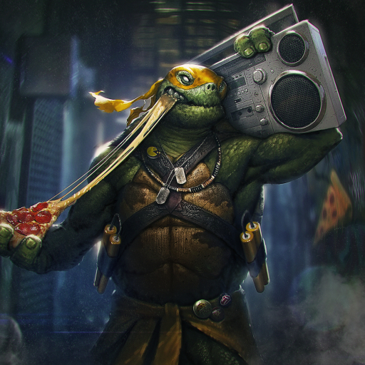 Michelangelo with a Boombox and Pizza by Alex Borsuk