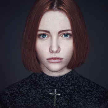 cross blue eyes freckles redhead model woman PFP