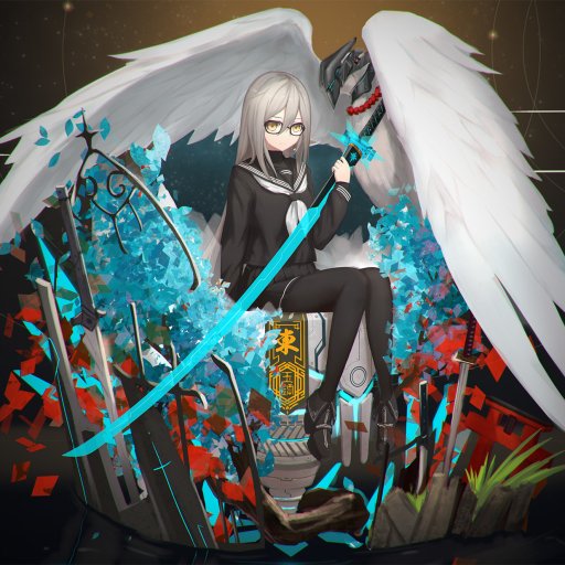 Download Bird Thigh Highs School Uniform Weapon Katana Yellow Eyes Glasses White Hair Long Hair Touransai Anime Anime Bird PFP