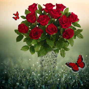  Red Roses and Butterflies by Blueroses