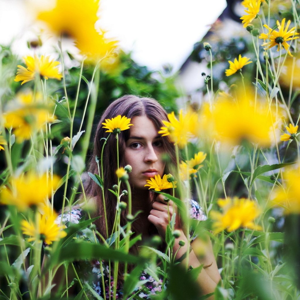 Download Yellow Flower Brunette Brown Eyes Model Woman PFP